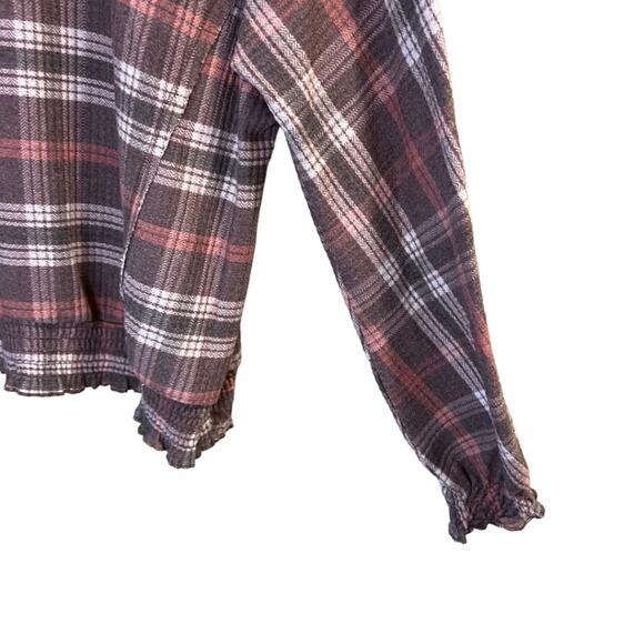 EST. 1946 Size L V-Neck Plaid Long Sleeve Top Mauve White Stretch Knit Comfy - Picture 7 of 12